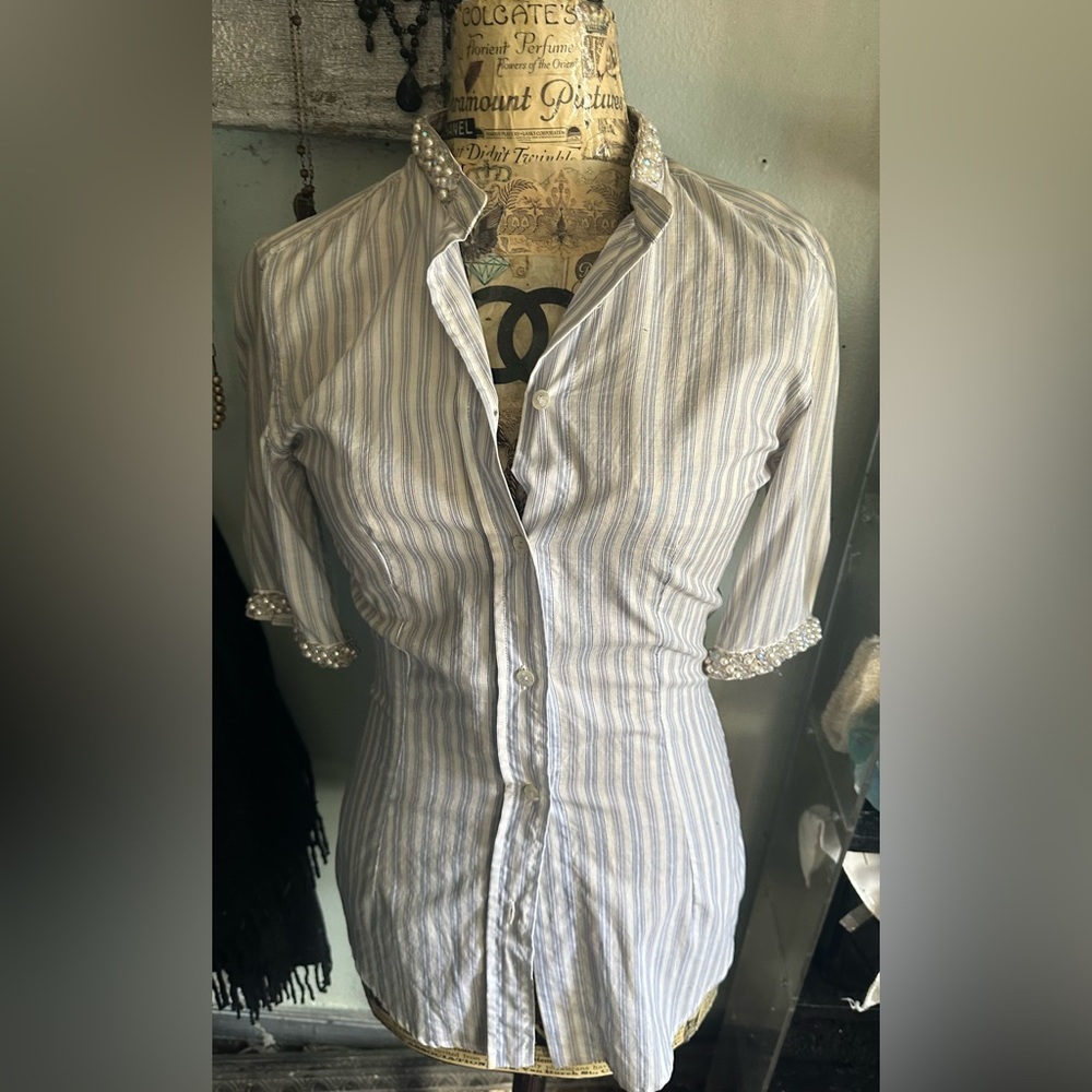 Dolce & Gabbana stretch embellished crystal button up blouse